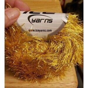 NEW YELLOW GOLD FUN FUR Eyelash metallic @54.6 yds ICE YARNS 1 skein